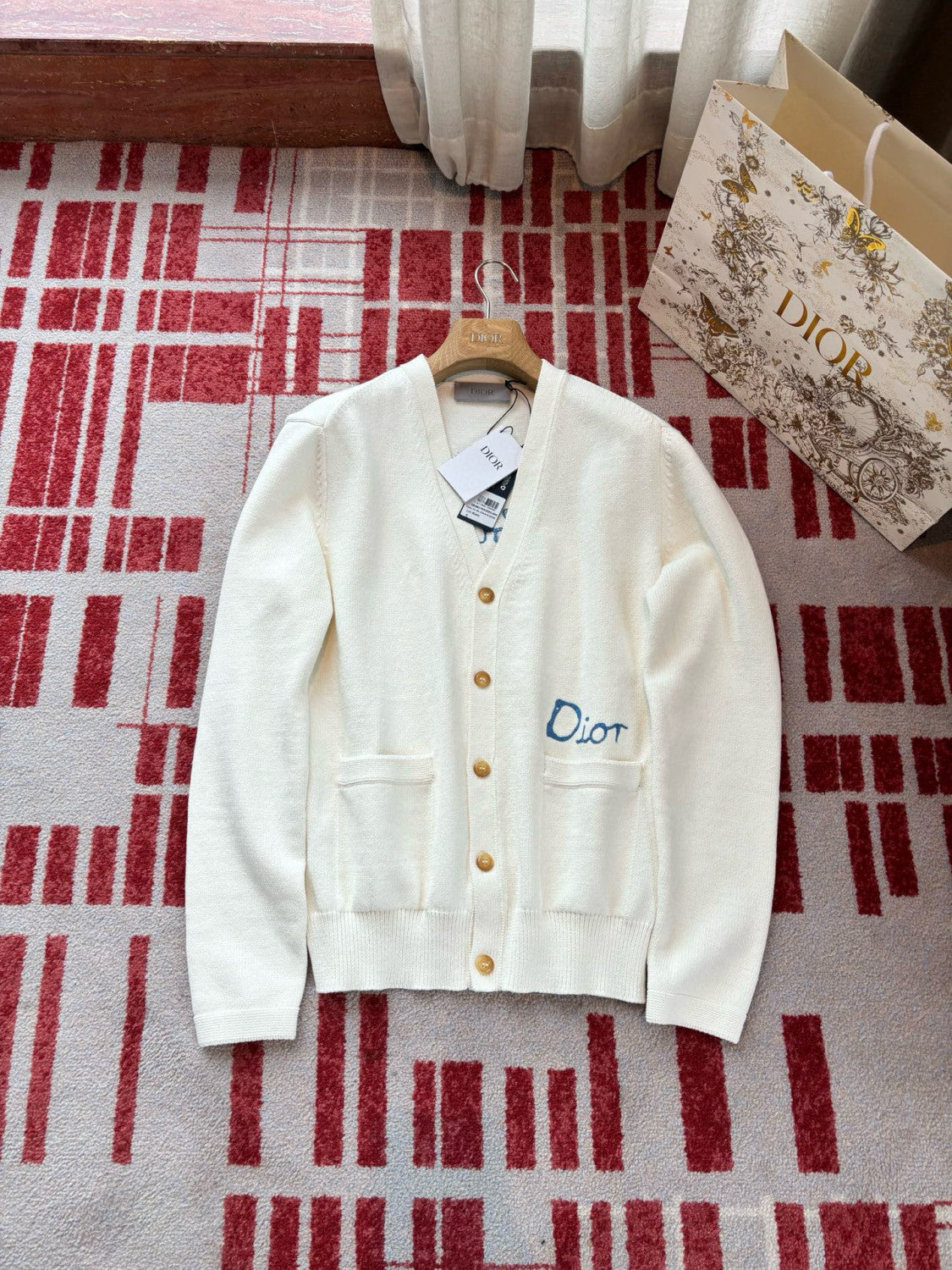 DIOR AND HYLTON NEL Men's And Women's Spring And Autumn Solid Color Letters Printed V-neck Knitted Single Breasted Long Sleeved Cardigan Jacket #76493