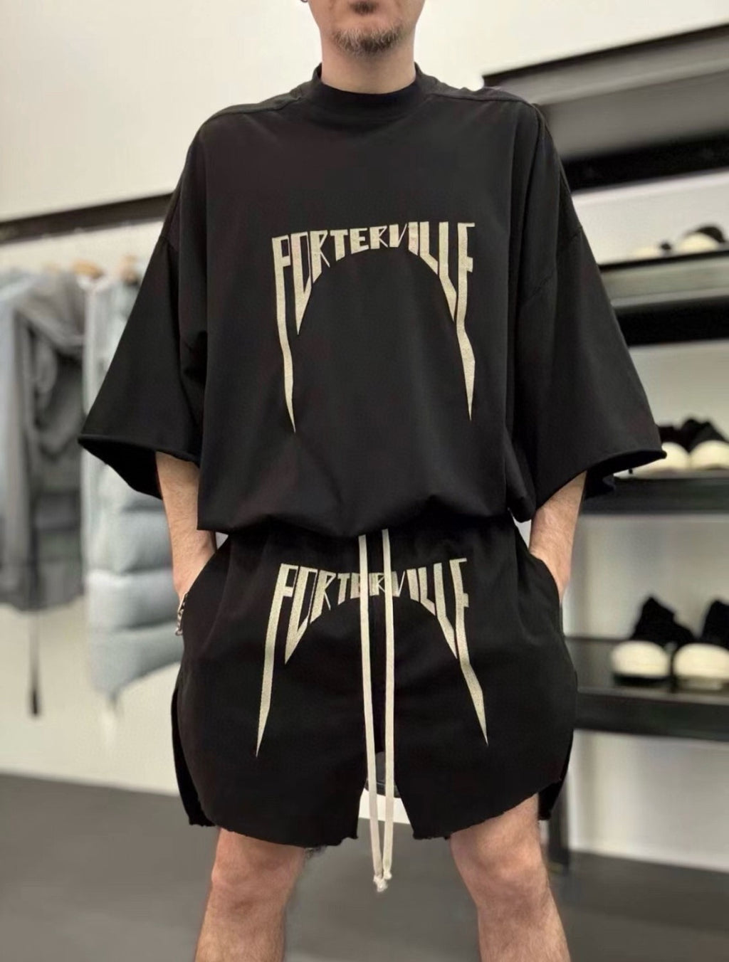 Rick Owens Men's Summer Logo Embroidery Black Washed Casual Cotton Loose Shorts Ngvp #9466