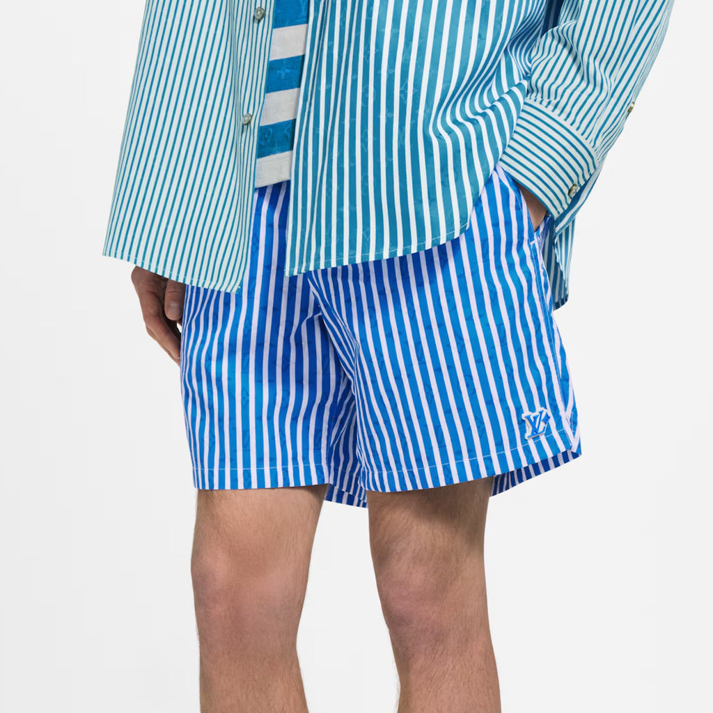 Louis Vuitton Men's Summer Solid Colour Striped Print Casual Drawstring Beach Shorts #77411