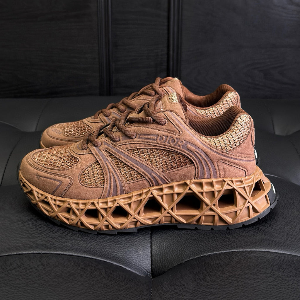 Dior Men's B35 Nxxt Sneakers Four Seasons Solid Color Round Head Lace-Up Low Casual Shoes Openwork Checkered Sole #81269