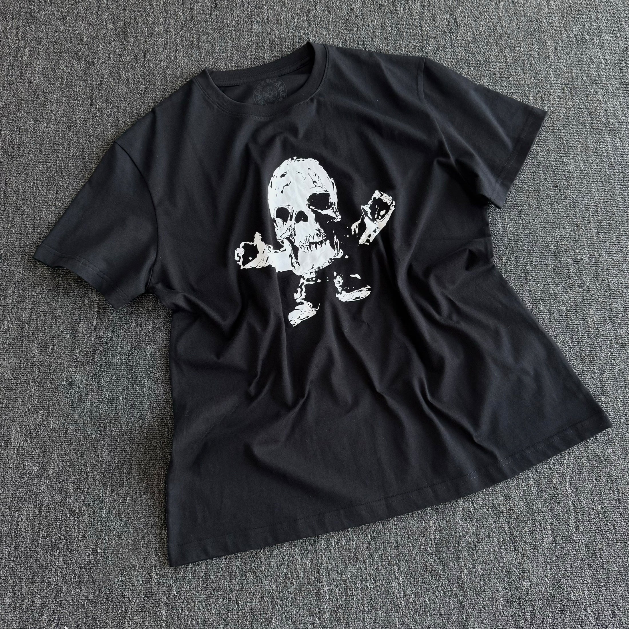 Chrome Hearts Men's Spring And Summer Black And White Printed Skull Round Neck T-shirt High Street Trend Fashion Casual Tops Ngvp #1717