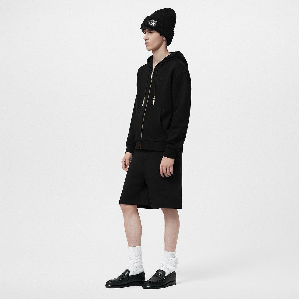 Louis Vuitton Men's Summer Black Embroidered Knit Fabric Casual Lace-Up Shorts Pants #98794
