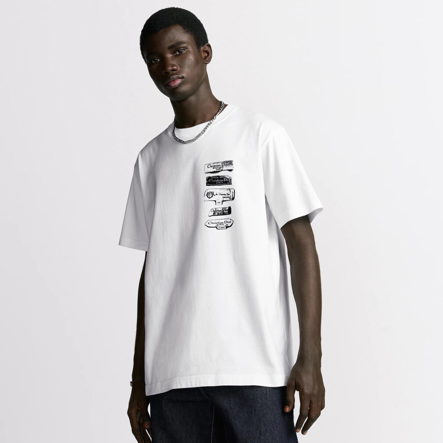 Dior Men's Summer Solid Color Graphic Printed Round Neck Cotton Short Sleeve T-Shirt #74446
