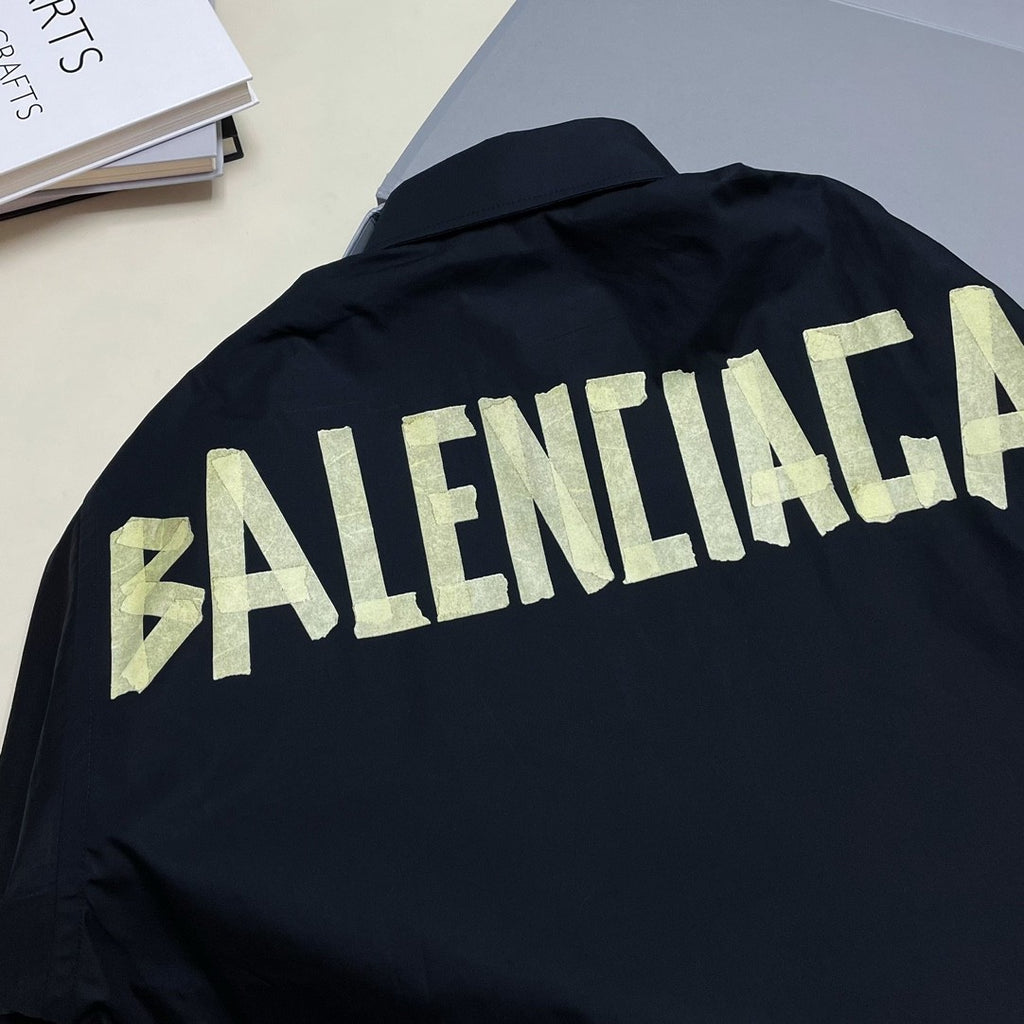Balenciaga Summer Black Short Sleeve Letter Shirt #94145