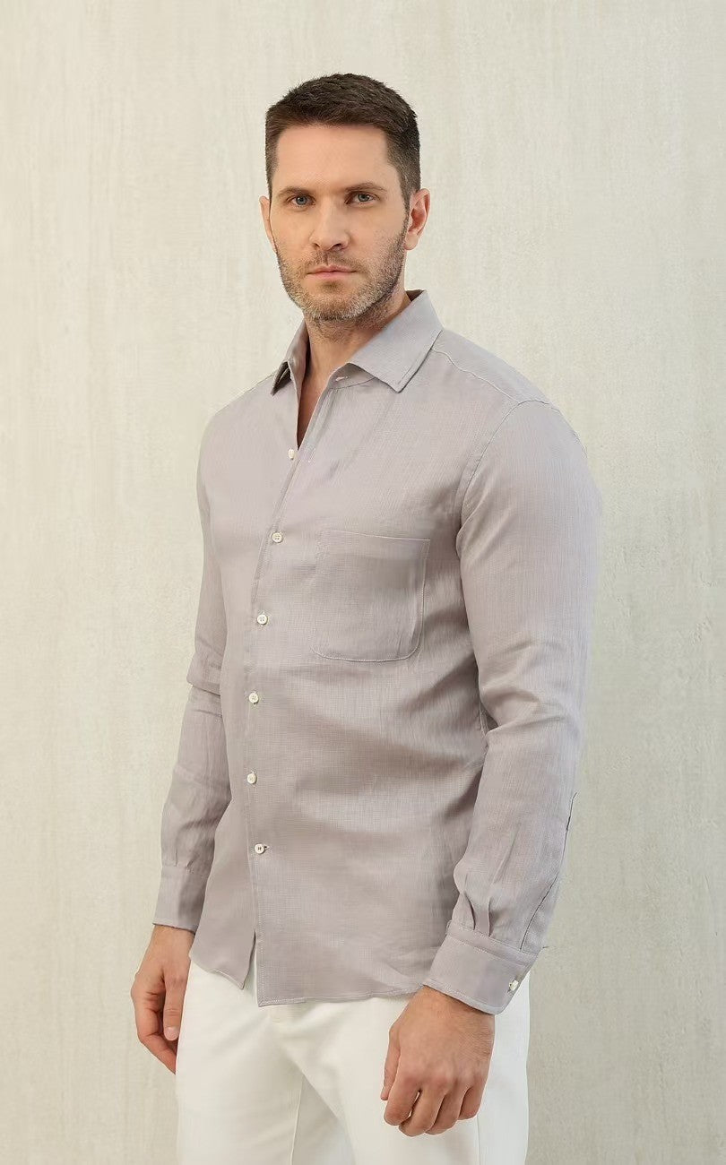 Loro Piana Men's Spring And Summer Solid Color André Shirt Lapel Single-breasted Linen Shirt Ngvp #7962