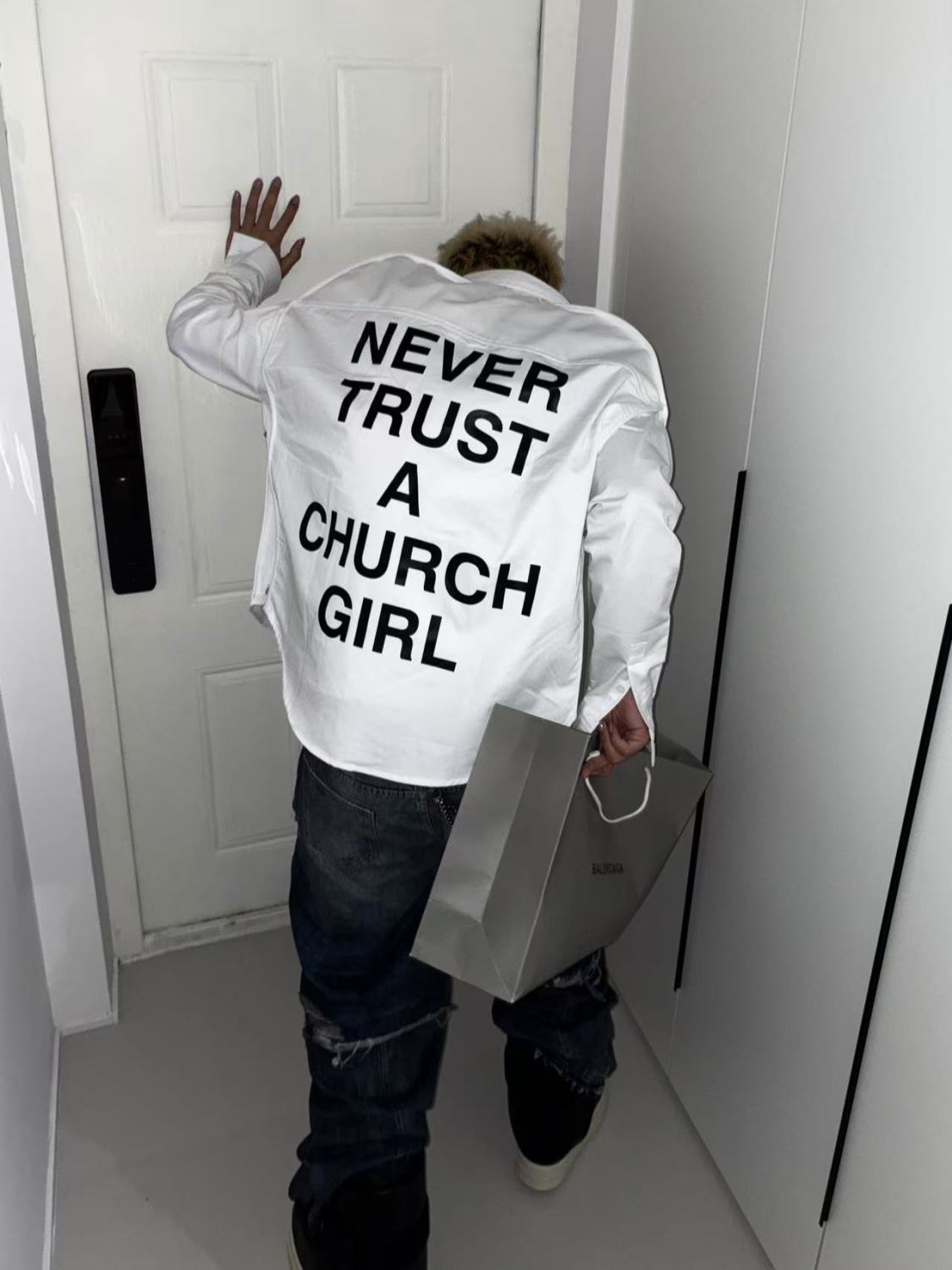 HOOD BY AIR Religious Girl Print White Casual Loose Os Shirt High Street Trend Comfortable Casual Lapel Single Breasted Shirt Top Ngvp #1126