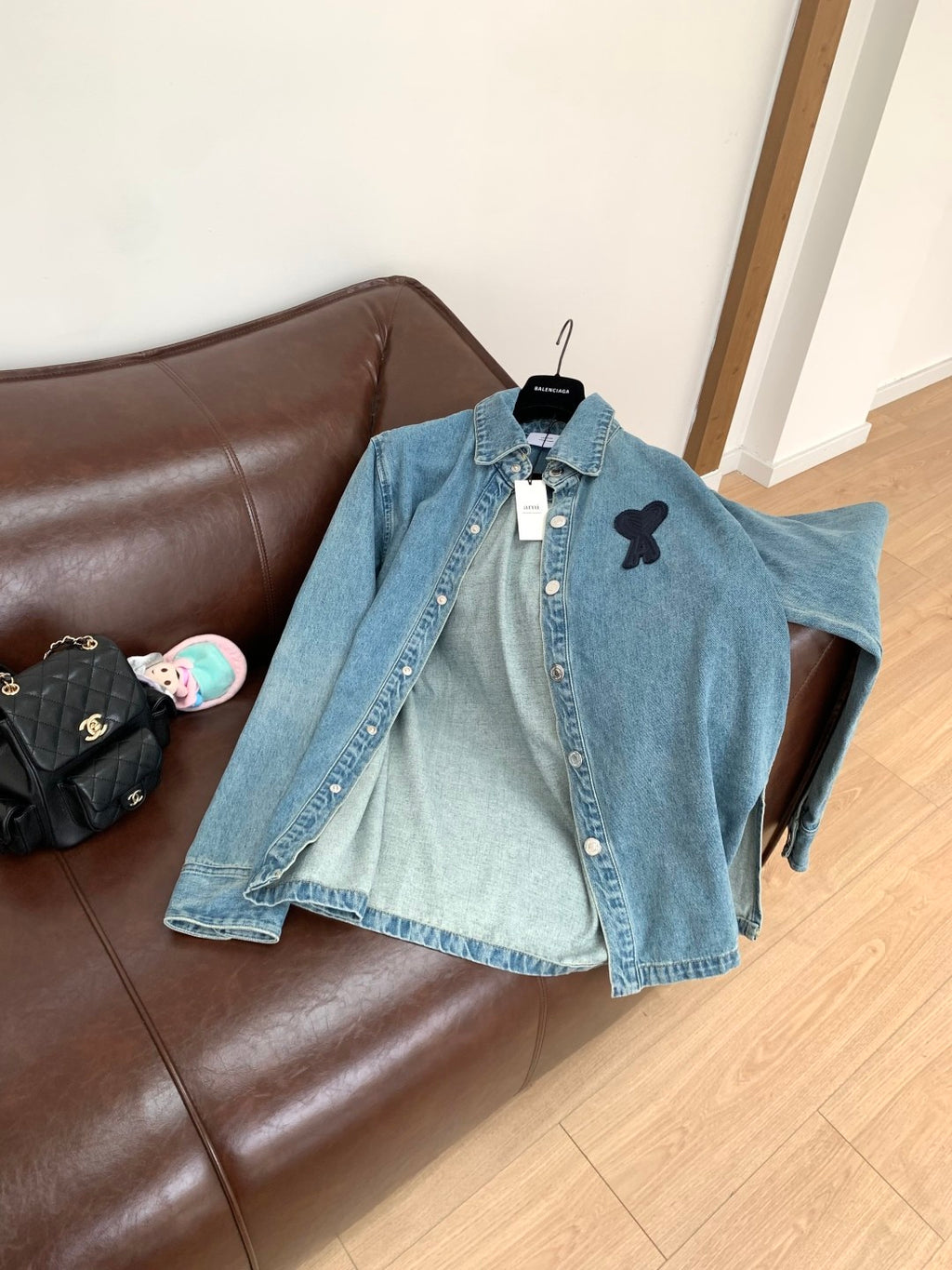 Ami Men's And Women's Spring And Fall Solid Color Embroidered Logo Single Breasted Long Sleeved Denim Jacket #76447