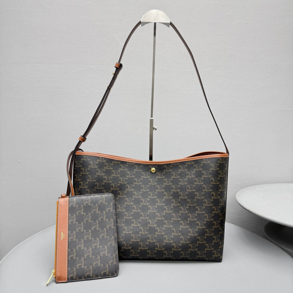 CELINE SOFT SHOPPER BAG IN TRIOMPHE CANVAS AND CALFSKIN #377766
