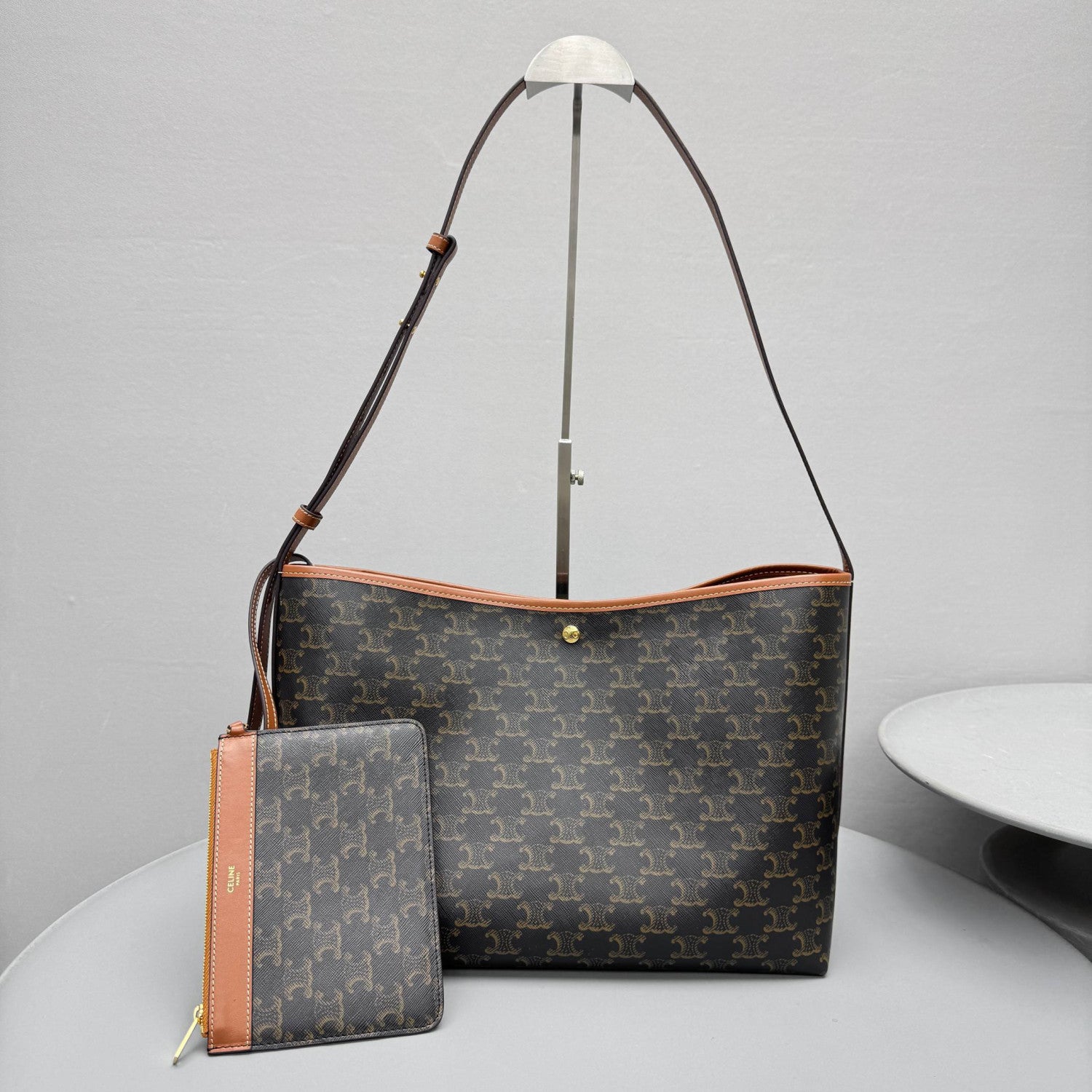 CELINE SOFT SHOPPER BAG IN TRIOMPHE CANVAS AND CALFSKIN #377766