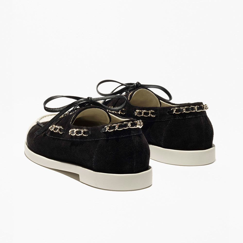 Chanel Moccasins Suede Calfskin Black Light Gray #336618