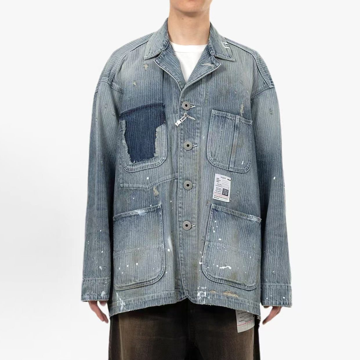 Maison Mihara Yasuhiro Men's Spring/Summer Fashion Casual Lapel Single Breasted Washed Distressed Cotton Jacquard Denim Jacket #79499