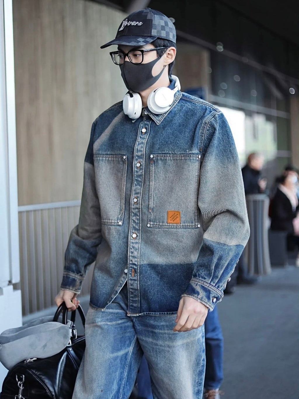 Louis Vuitton Sun Fading Effect Denim Long Sleeve Shirt Skateboarding Jeans Pants Men'S Spring And Summer Fashion High Street Trend Casual Suit Set #75985