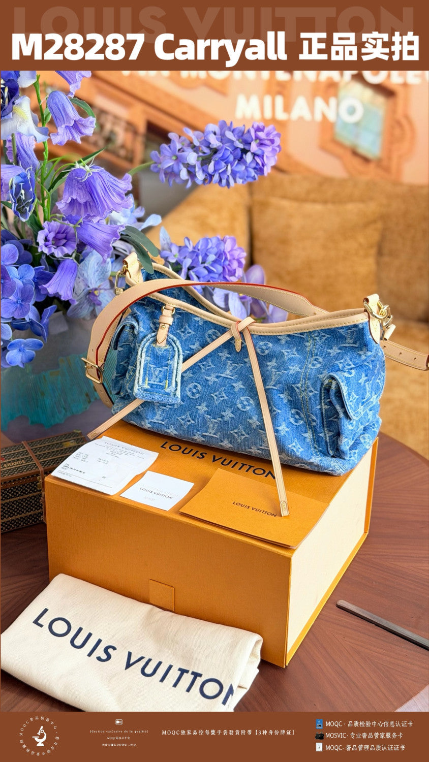 LOUIS VUITTON Carryall Cargo PM Monogram Denim Handbags M28287#379361