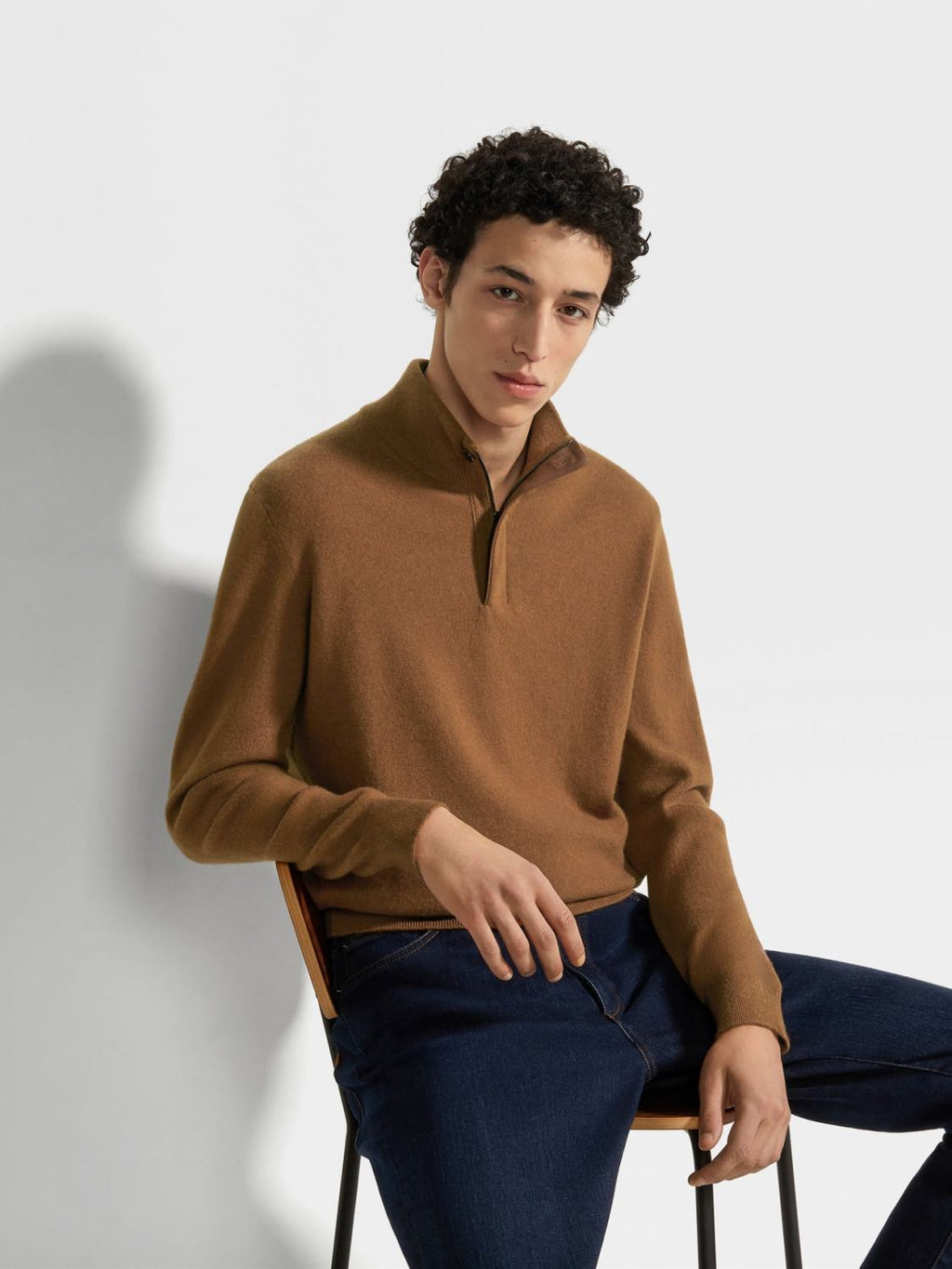 Ermenegildo Zegna Deep Foliage Mélange Color Oasi Cashmere Zipper Penguin Collar Sweater Men's Luxury Knitted Sweater Autumn And Winter Bottom Warm Fashion Trend Knitting Ngvp #2451