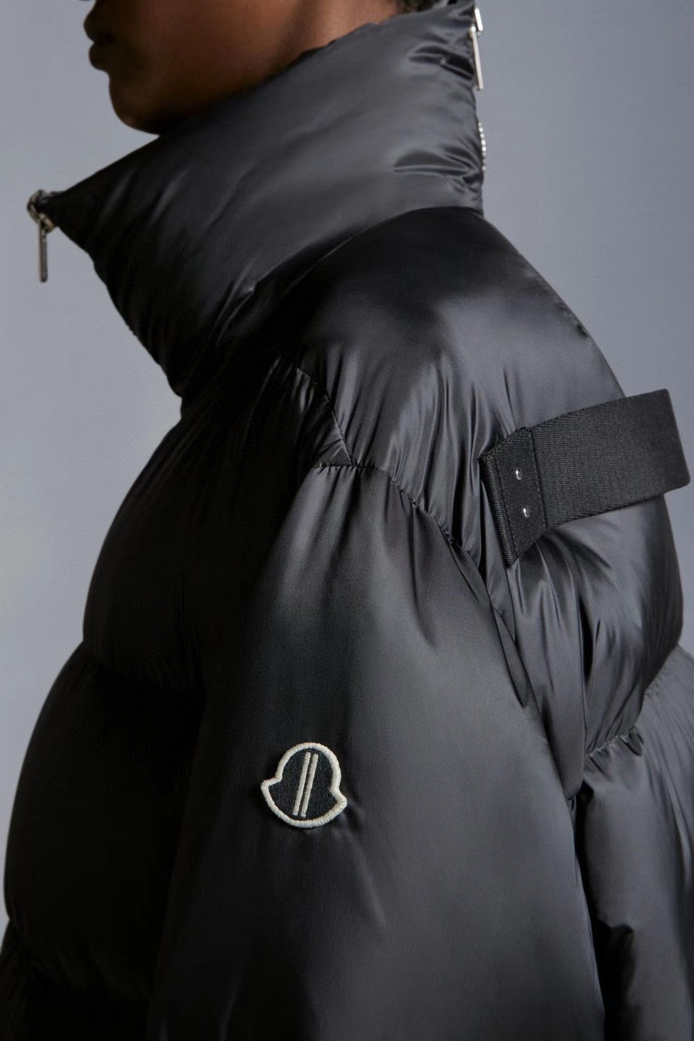 Moncler x Rick Owens Men's And Women's Winter Black Glossy Zipper Long Sleeve Puffer Down Jacket #73786