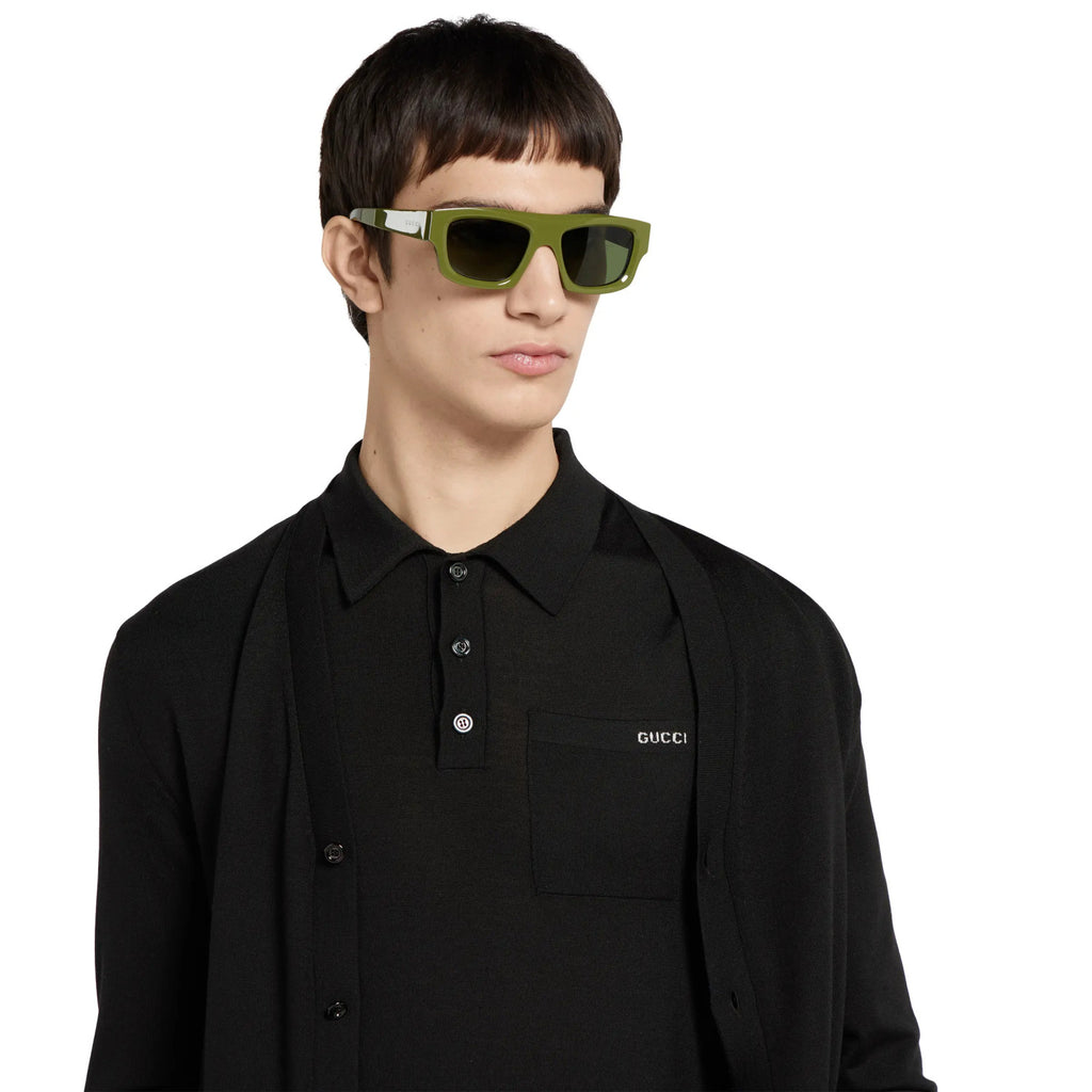 Gucci Men's Summer Letter Jacquard Wool Solid Color Knit Short Sleeve Polo Shirt #75999