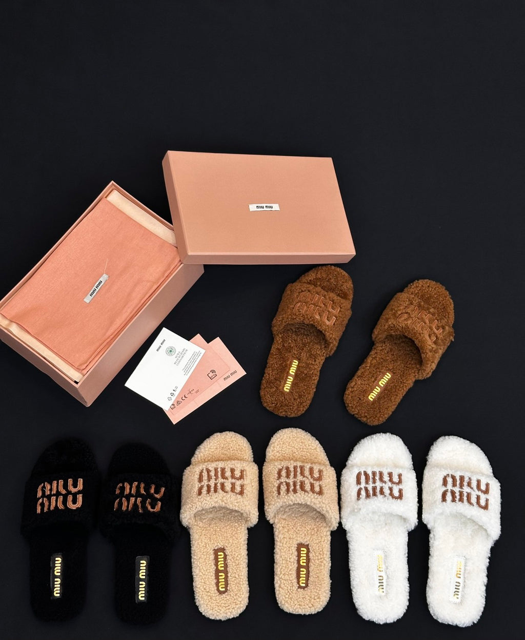 MiuMiu Women's Fall/winter Fashion Casual Round Toe Open Toe Flat Soled Shearling Slippers Shoes#78477
