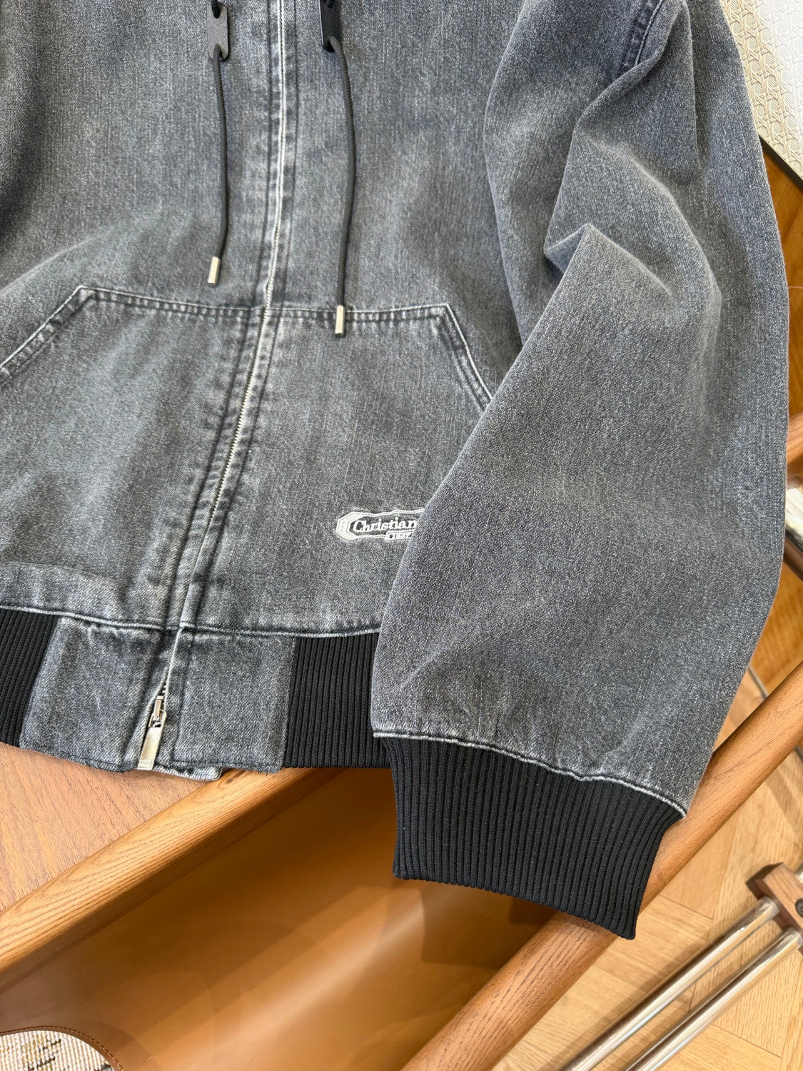 DIOR CD Box Hooded Blouson Jacket Gray Cotton Twill #336938