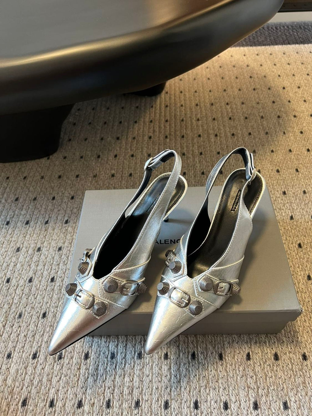 Balenciaga Women's Spring And Summer Punk Style Rivets High Heels Solid Color Fine Heel Leather Casual Shoes Shoes High 8.5cm Ngvp #1421