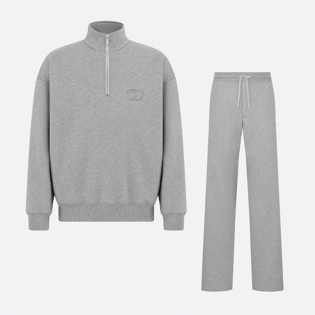 Dior Men's Spring and Autumn Solid Color Logo Embroidery Half Zipper Long Sleeve Sweatshirt Cotton Knit Sweatpants Pants Set Suit #74451