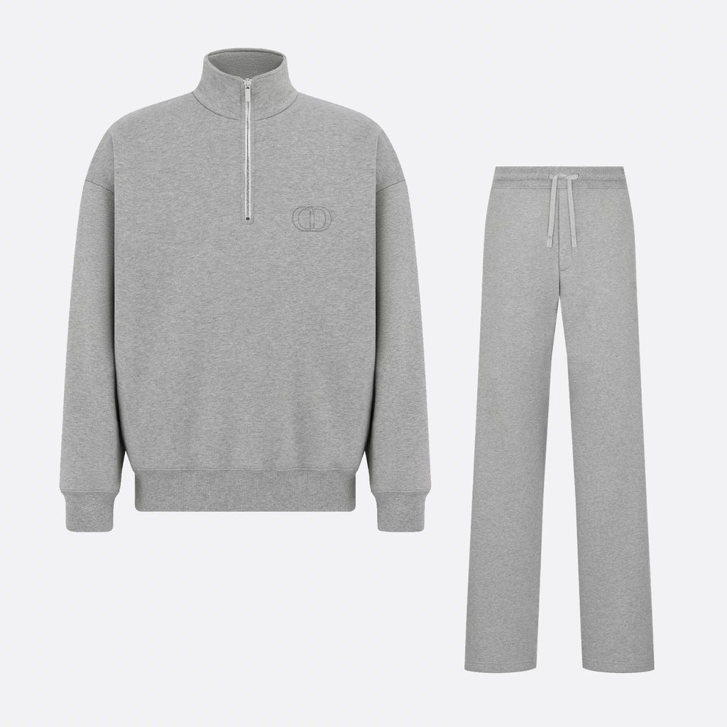 Dior Men's Spring and Autumn Solid Color Logo Embroidery Half Zipper Long Sleeve Sweatshirt Cotton Knit Sweatpants Pants Set Suit #74451