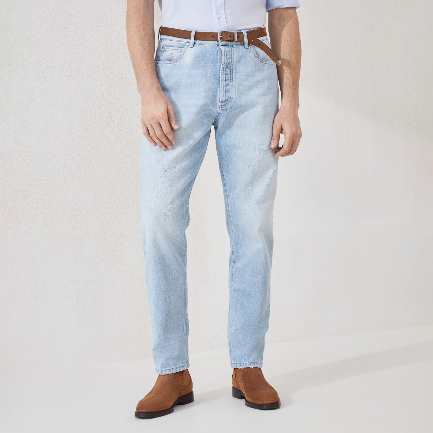 Brunello Cucinelli Men's Spring/Autumn Solid Colour Embroidered Logo Pure Cotton Denim Trousers Pants #77883