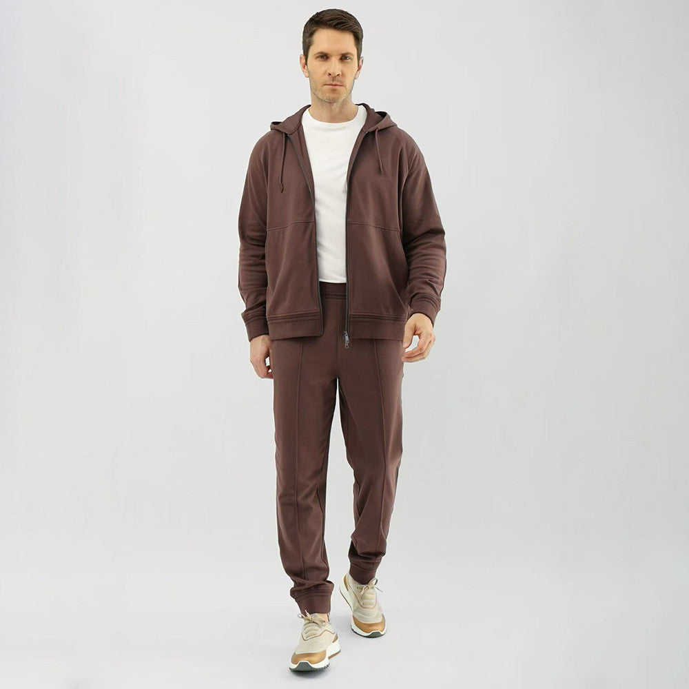 Zegna Solid Color Cotton Casual Hooded Zipper Sweatshirt and Pants #377852