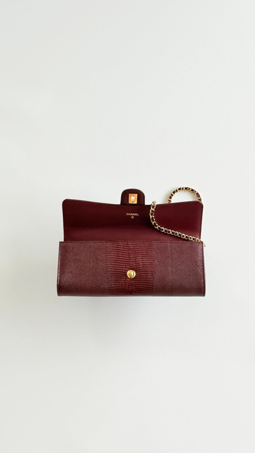 Chanel 26A Chain Handle Bag Burgundy Lizard Embossed Stylish And Versatile Bag Bags AP5280 #197506