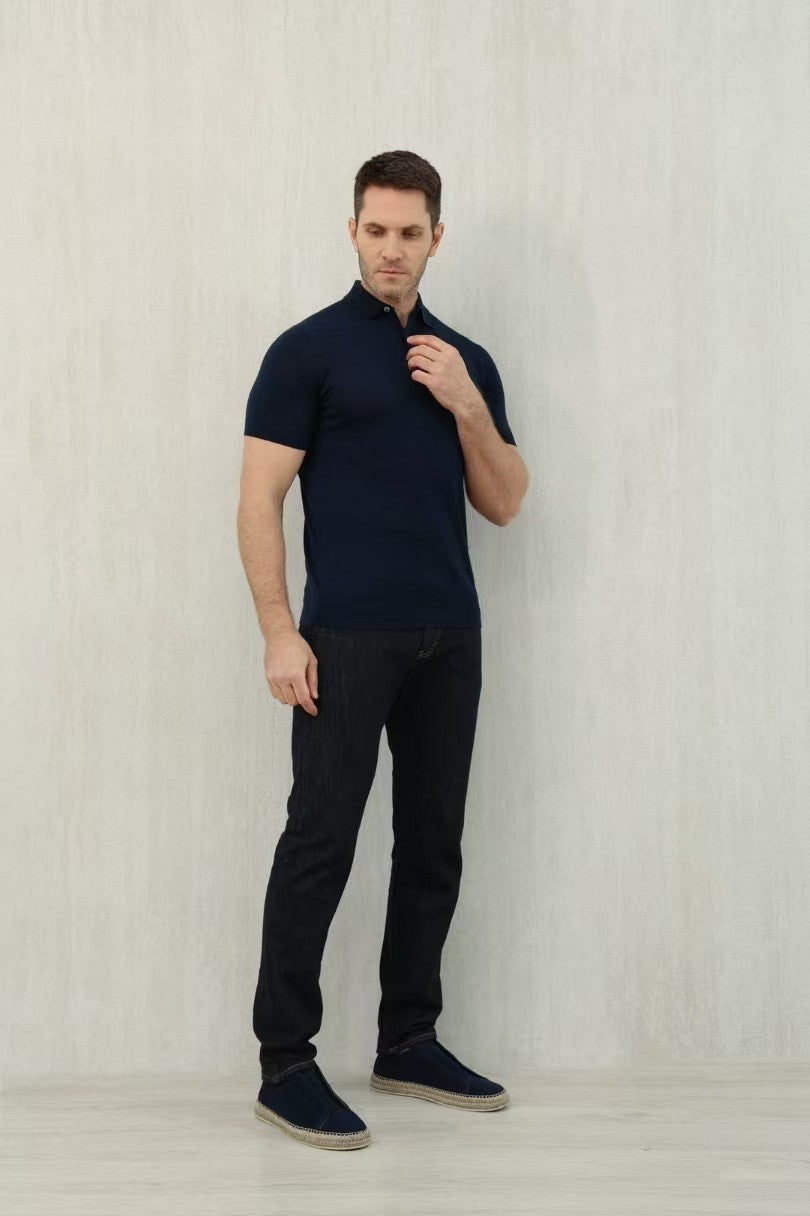 Loro Piana Men's Summer Lapel Straight Solid Color Fitted Pullover Short Sleeve Polo Shirt Ngvp #1554