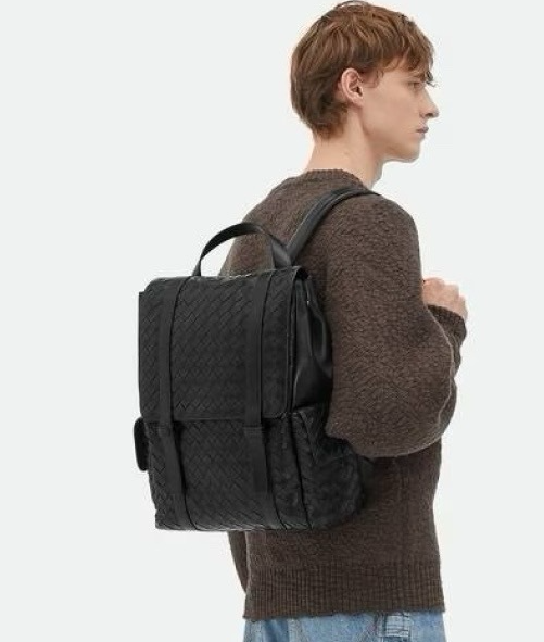 Bottega Veneta Back To School Men's Solid Color Flap Closure Woven Cowhide Leather Shoulder Bag Backpack Rucksack Bags #195225