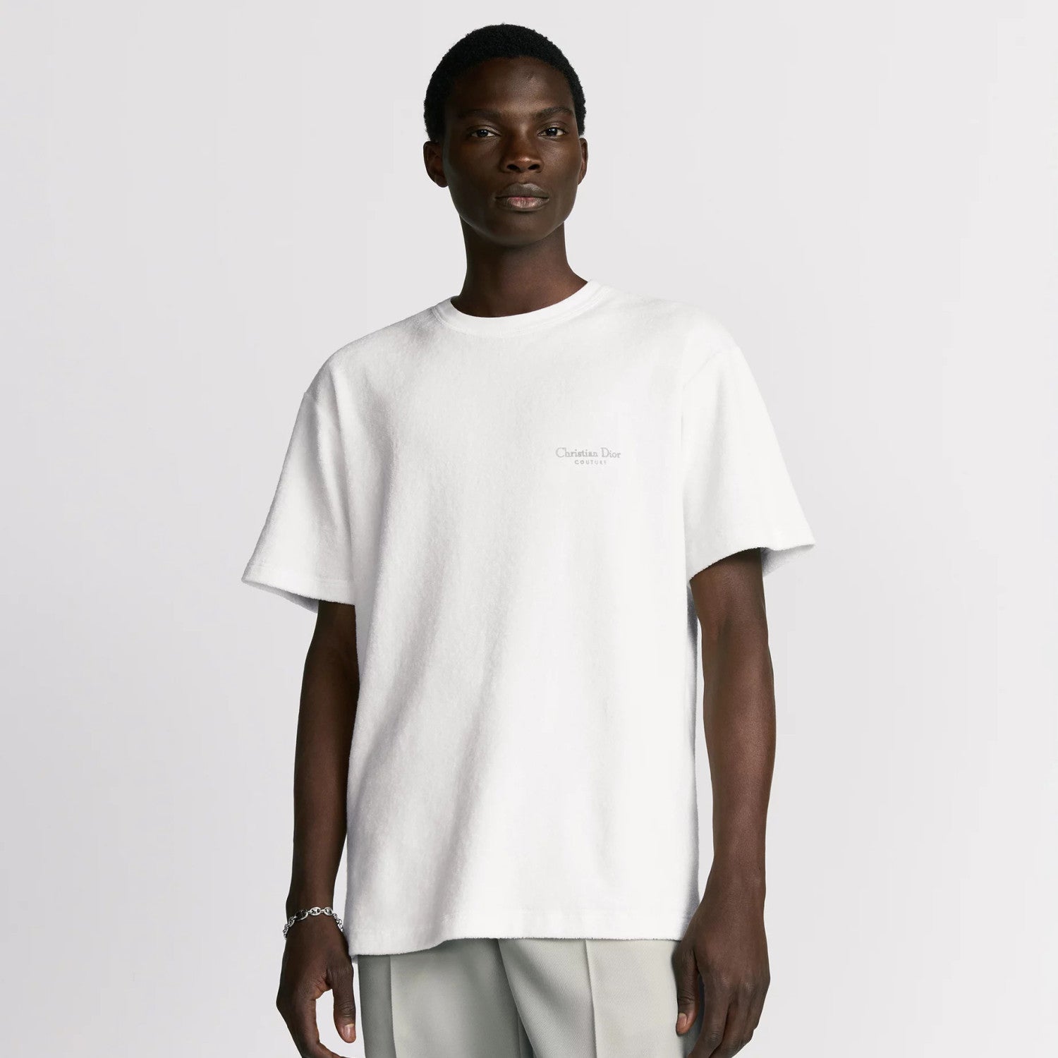 Dior Men's Summer Solid Color Embroidered Letter Print Cotton Terry Short Sleeve T-Shirt #77482