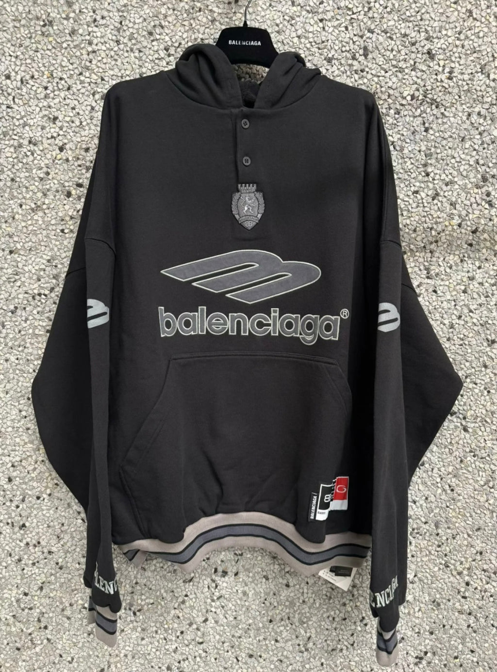 Balenciaga Men's 3b Football Polo Hoodie in Black anthracite #334489