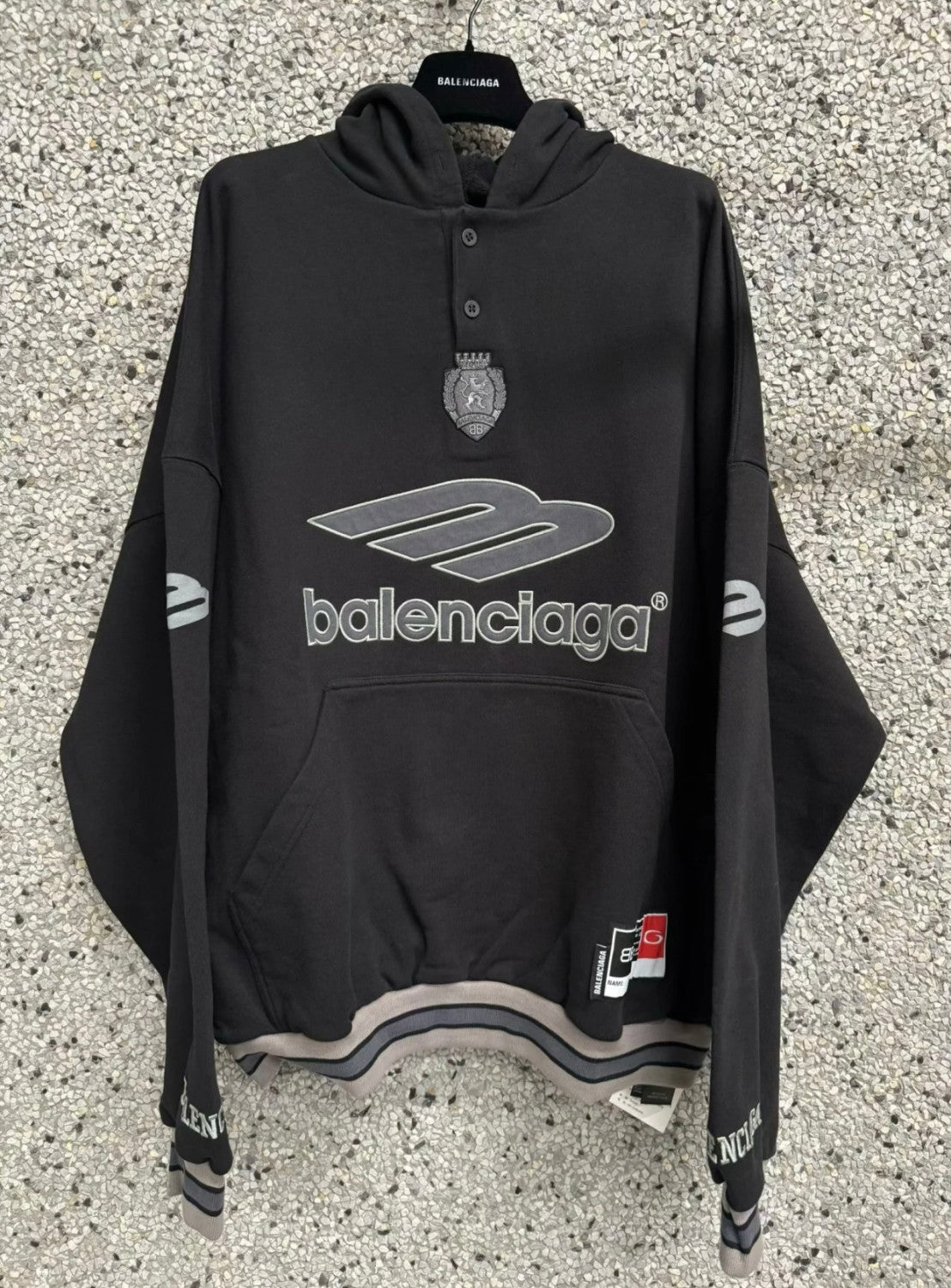 Balenciaga Men's 3b Football Polo Hoodie in Black anthracite #334489