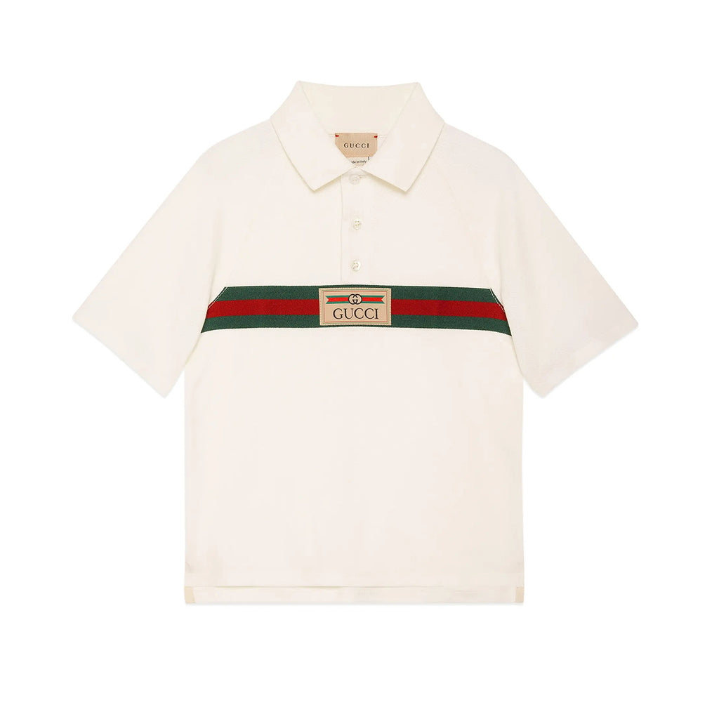 Gucci Kid's Summer Solid Color Striped Cotton Webbing Straight Short Sleeve Fitted Polo Shirt #31274