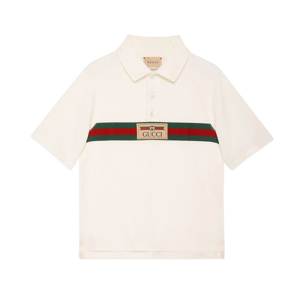 Gucci Kid's Summer Solid Color Striped Cotton Webbing Straight Short Sleeve Fitted Polo Shirt #31274