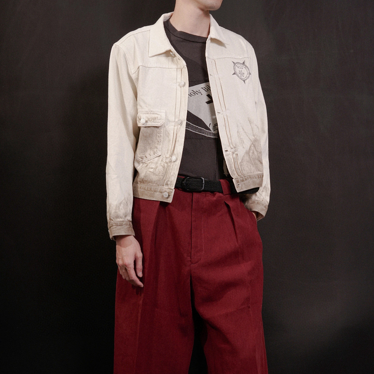 Enfants Riches Deprimes Men's Vintage Washed Back Print Spring/Fall Cotton Collared Solid-Color Single-Breasted Long-Sleeve Jacket Ngvp #2724
