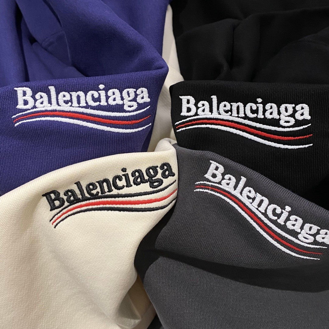 Balenciaga Men's And Women's Spring And Fall Embroidered Letters Logo Solid Color Cotton Hooded Sweatshirt #73374