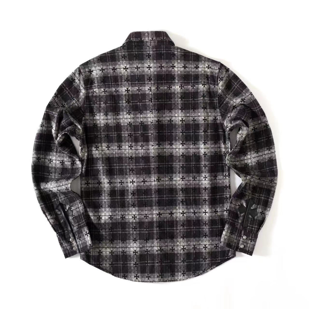 Chrome Hearts Men's And Women's Spring/Summer Fashion Casual Collared Single Breasted Logo Checkered Jacquard Woven Shirt #78259