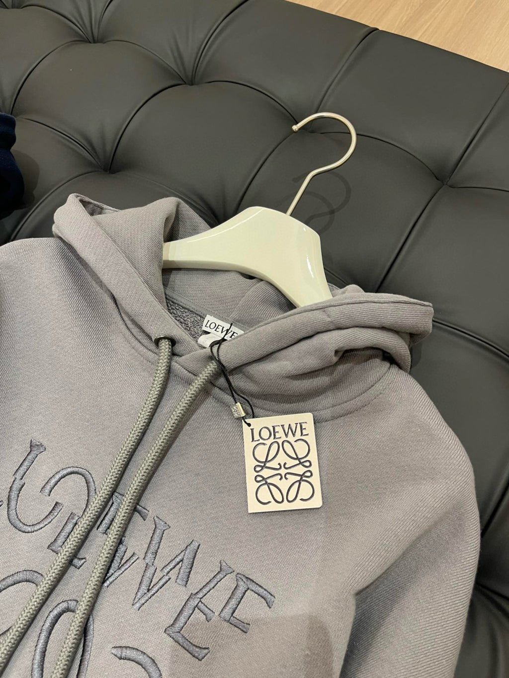 Loewe Men's Spring And Autumn Solid Color Letter Embroidery Cotton Loose Drawstring Long Sleeve Hooded Sweatshirt #98258