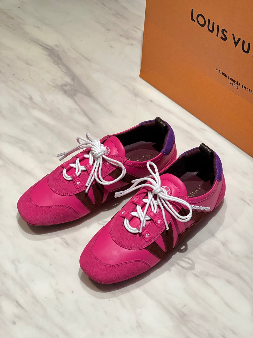 Louis Vuitton SNEAKERINA Women's Four Seasons Colorblocking Round Toe Lace Up Sheepskin Low Top Ballet Derby Shoes #76465