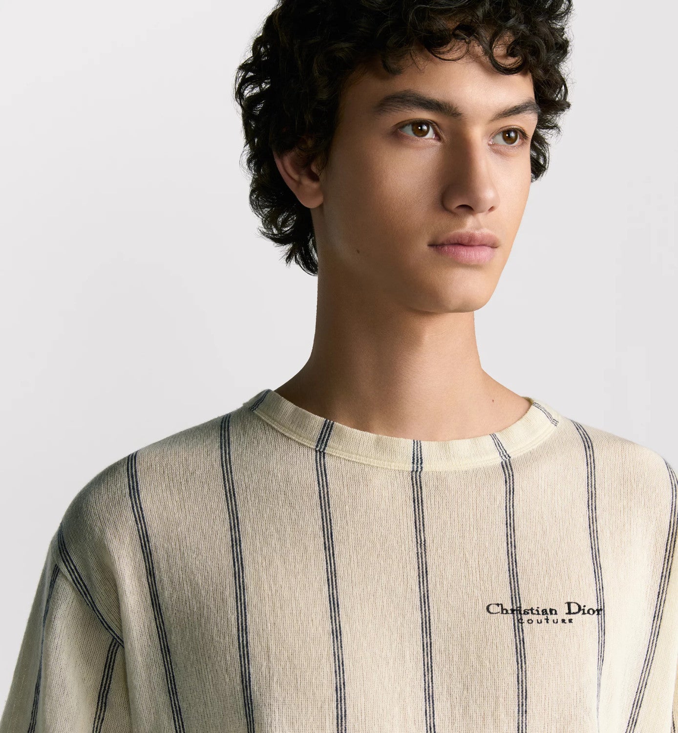 Dior Men's Summer Embroidered Solid Color Striped Loose-Fit Christian Dior Couture Short-Sleeved T-Shirt #81352