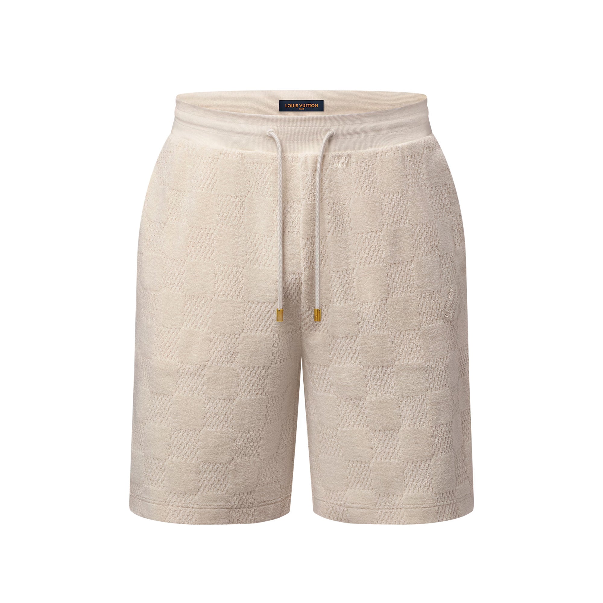 Louis Vuitton Men's Summer Solid Color Checkered Print Cotton Terry Cloth Drawstring Shorts #77876