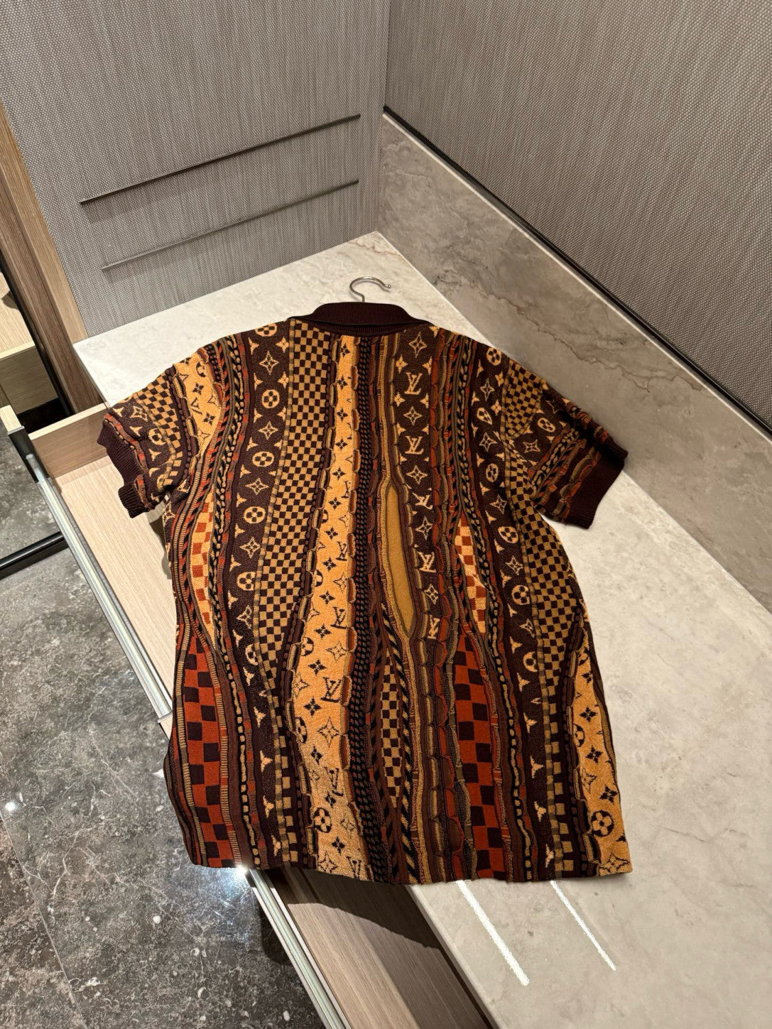 Louis Vuitton Men's Summer Logo Jacquard Knit Cotton-Blend Vintage Twist-Knit Short-Sleeve Polo T-Shirt #79424