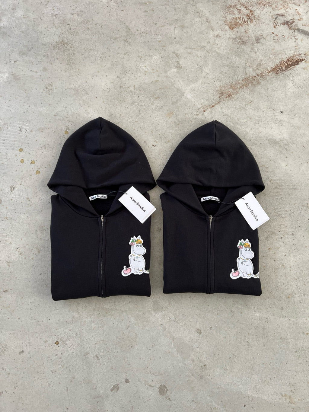 Acne Studios X Moomin Artist Tove Jansson Cartoon Print Fashion Trend Black Hooded Zipper Sweatshirt High Street Style Fall/winter Ngvp #2654