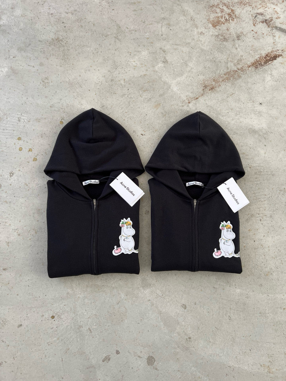Acne Studios X Moomin Artist Tove Jansson Cartoon Print Fashion Trend Black Hooded Zipper Sweatshirt High Street Style Fall/winter Ngvp #2654