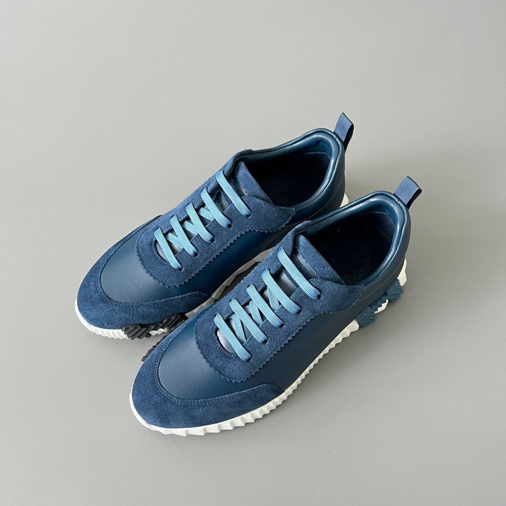 Hermes Bouncing Sneakers Men's Solid Color Leather and Suede Mesh Low-Top Lace-Up Shoes #77212