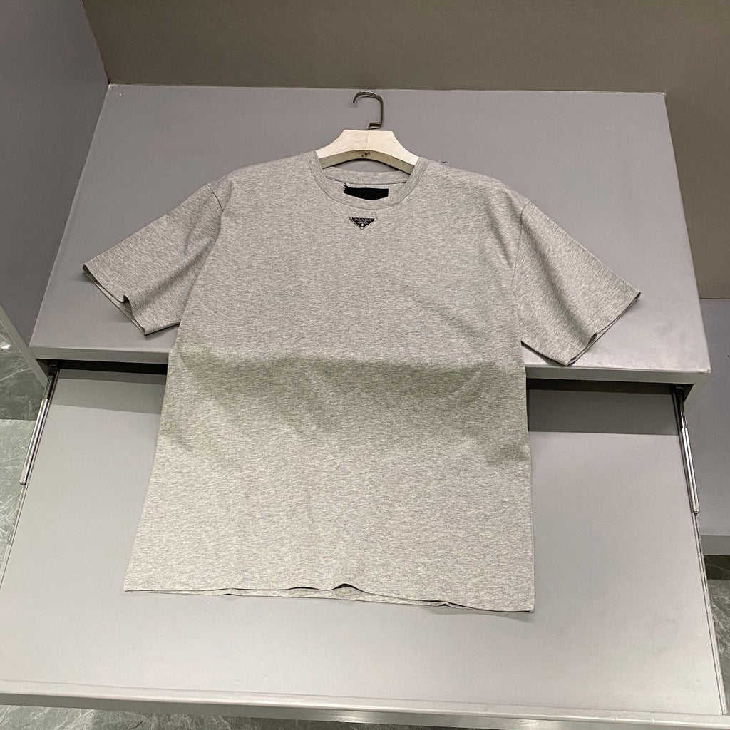 Prada Men's Summer Solid Color Triangle Logo Logo Round Neck Cotton Short Sleeve T-Shirt #75379