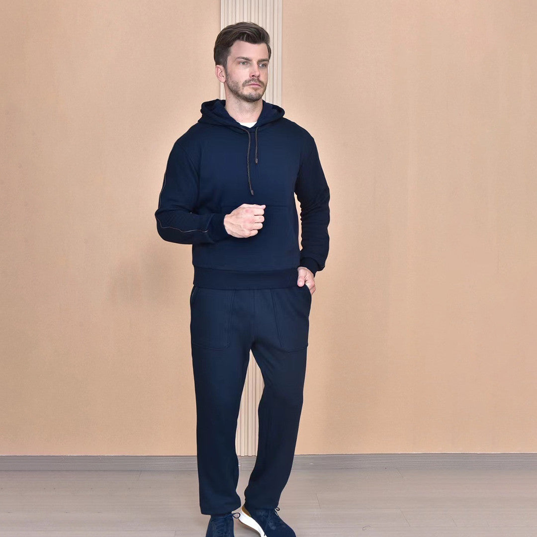 Loro Piana Men's Autumn And Winter Solid Color Hooded Long Sleeve Sweatshirt Casual Lace-Up Pants Set Ngvp #9216