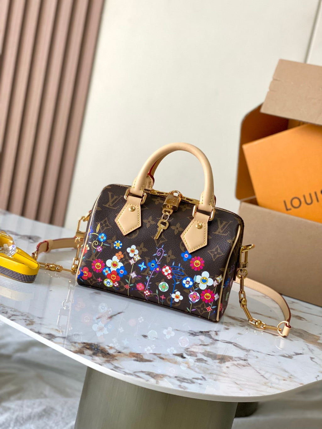Louis Vuitton Lv X Tm Speedy Bandoulière 20 Women's Brown Letter Printed Zipper Closure Canvas Quilted Cowhide Shoulder Crossbody Tote Bag Bags #77566
