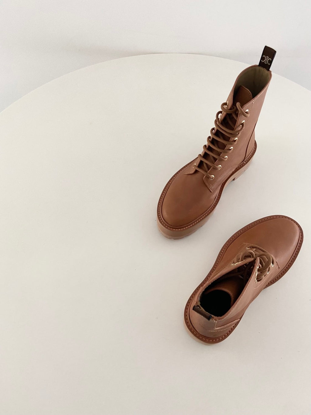 Celine Bulky Women's Solid Color Comfortable Leather Thick Sole Lace-Up Mid-Length Boots Shoes #73715